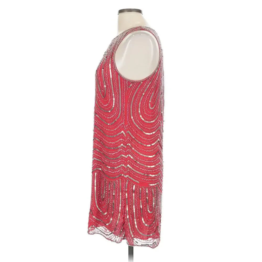 Parker NWT‎ Fuchsia Beaded Dress L Art Deco  Cocktail Party Holiday